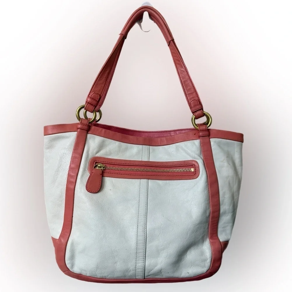 Vintage Coach White and Red Tote Bag#13602
